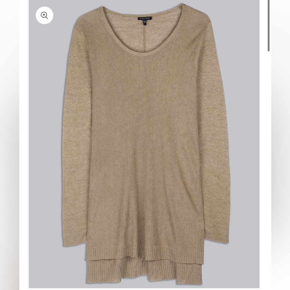 Eileen Fisher Organic Linen Melange Tunic Sweater Beige Minimalist Oatmeal Sz XS